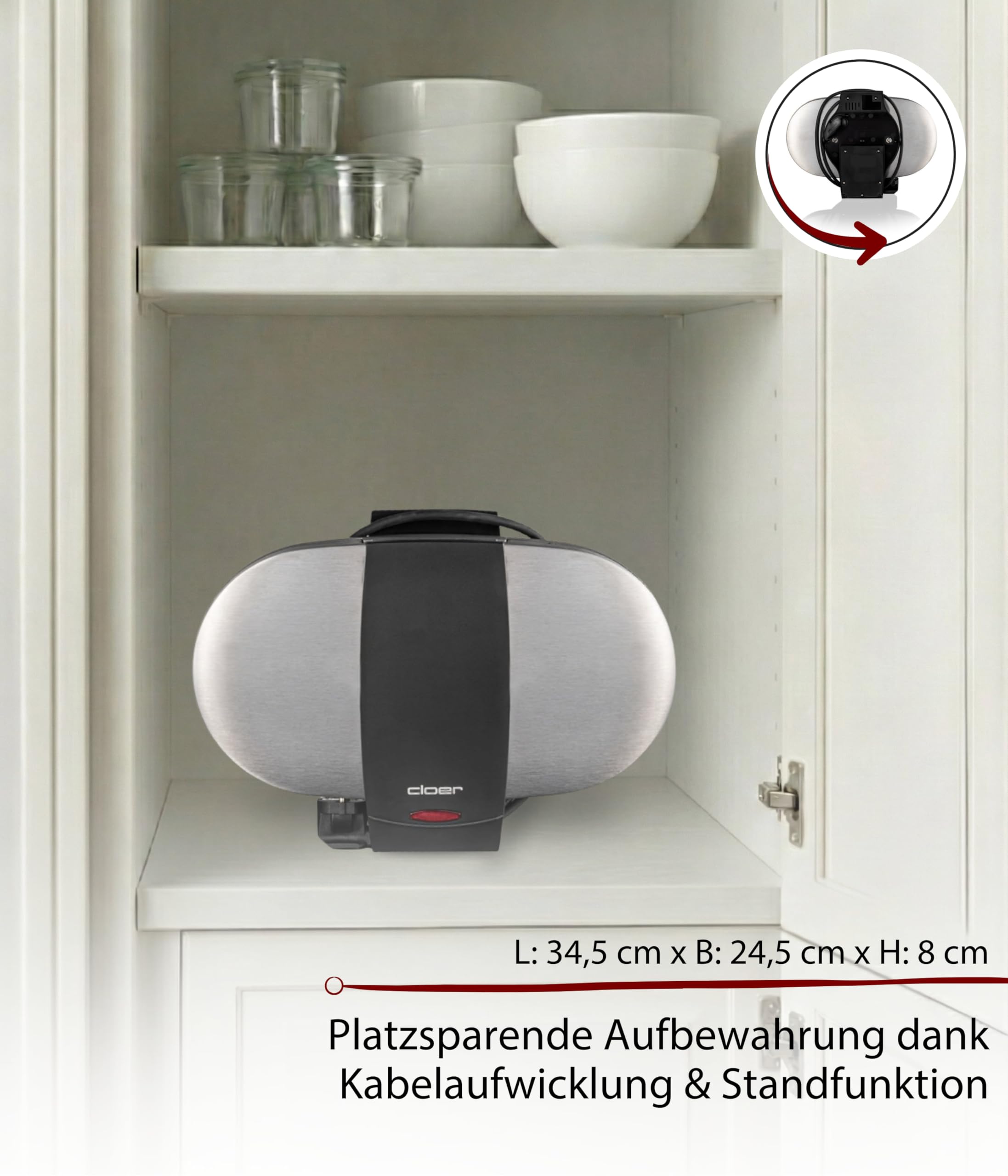 Cloer 1329 Doppelwaffeleisen für 2 Herzwaffeln mit 15,5 cm Durchmesser, Waffeleisen mit Antihaftbeschichtung, Edelstahlgehäuse, stufenlosem Bräunungsgrad und optischer Fertigmeldung, PFAS-frei, 1700 W