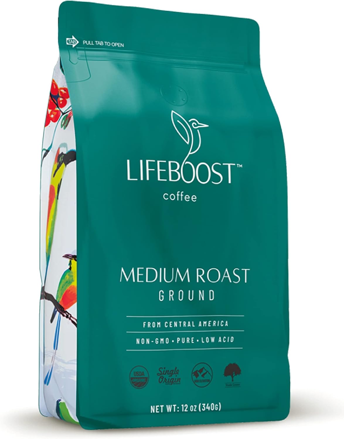 Lifeboost Coffee Medium Roast Ground Coffee Low Acid Single Origin USDA Organic Coffee Non