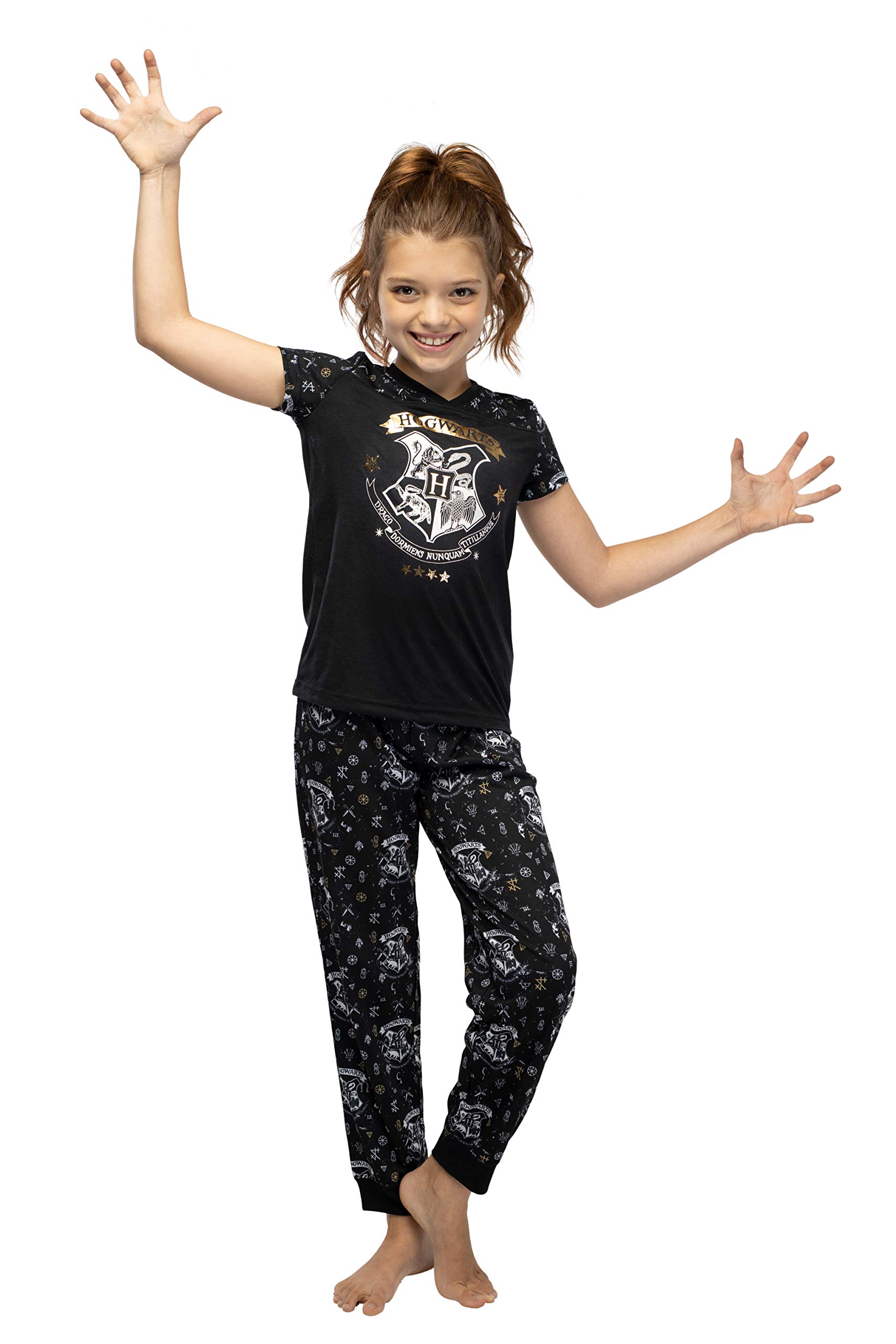 Harry Potter Hermione Hogwarts Crest Athletic Jogger - Conjunto de pijama de 2 piezas, color negro