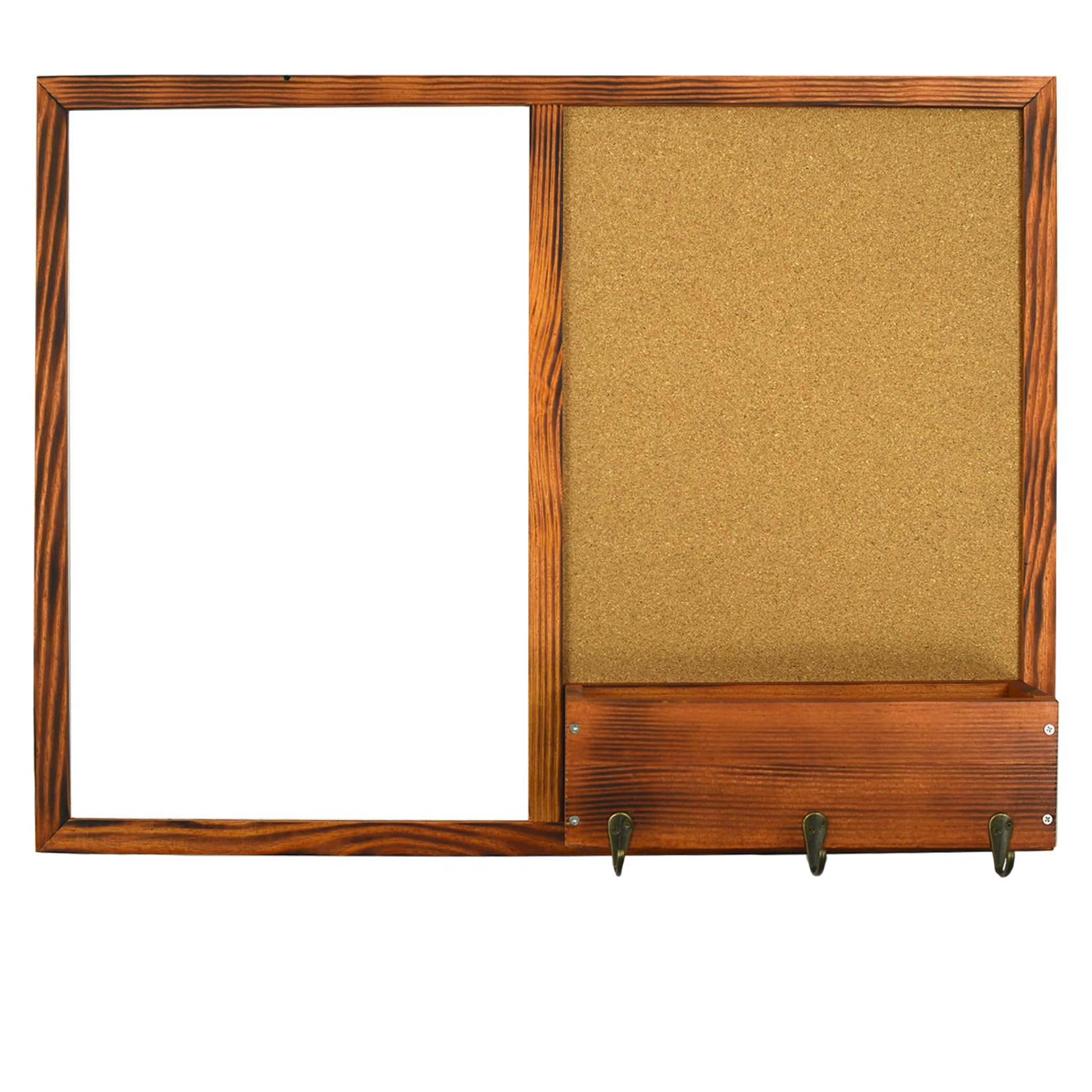 TORASO Pizarra de borrado en seco y tablero de corcho, pizarra blanca y tablón de anuncios, 17.7 x 23.6 pulgadas, clasificador de correo montado en la pared y ganchos para llaves, marco de madera de