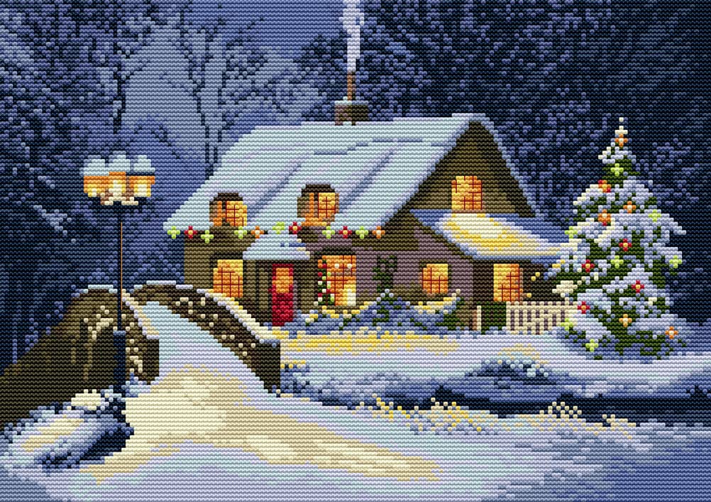 Awesocrafts Cross Stitch Stamped Kits Christmas Eve in Town Easy Patterns Cross Stitching Embroidery Needlework Kit Supplies (Christmas)