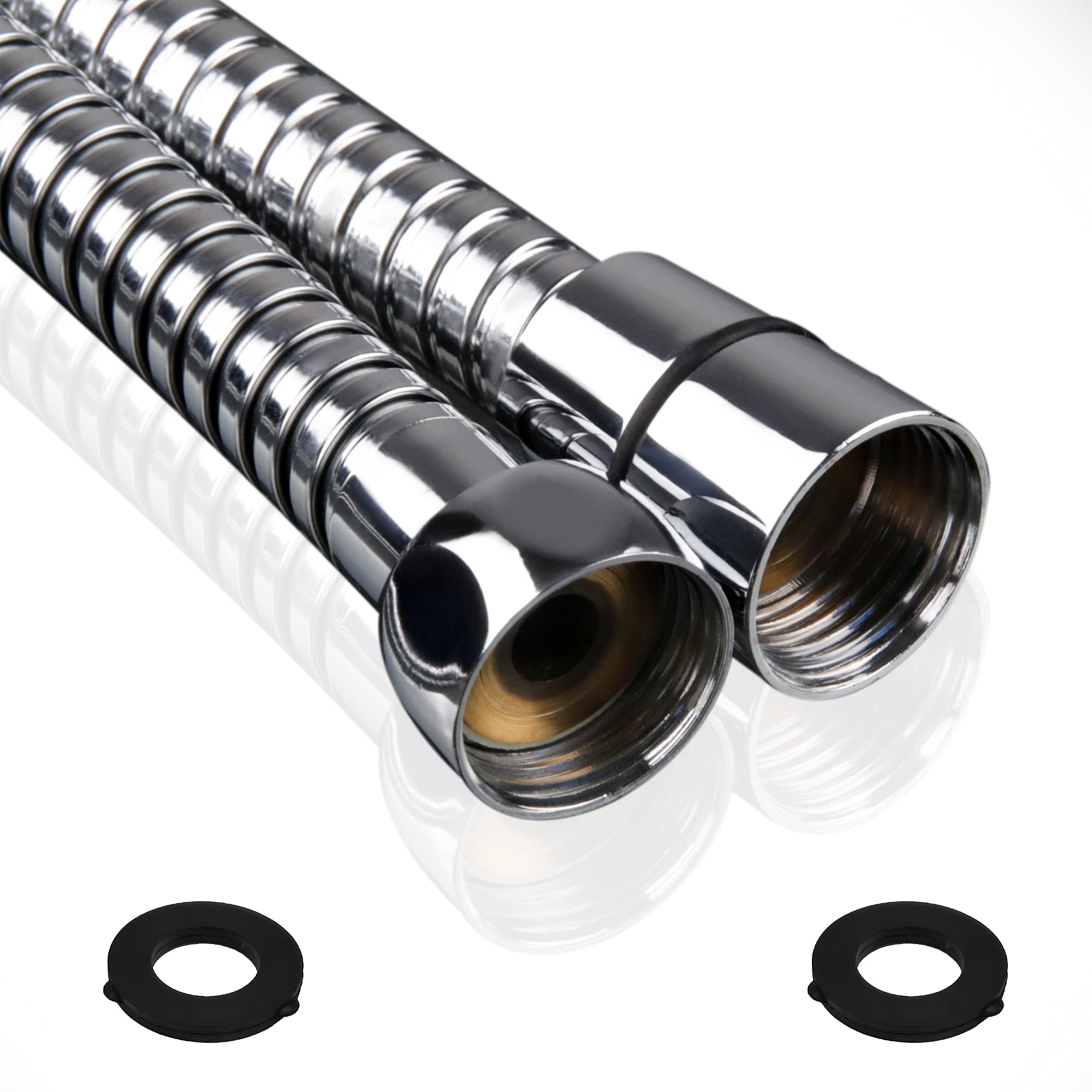 Drawer360 Chrome 2M Shower Hose | 79-Inch Anti-Kink Stainless Steel Shower Pipe | Universal Fit G1/2 Standard Replacement Hose With Washers – Effect