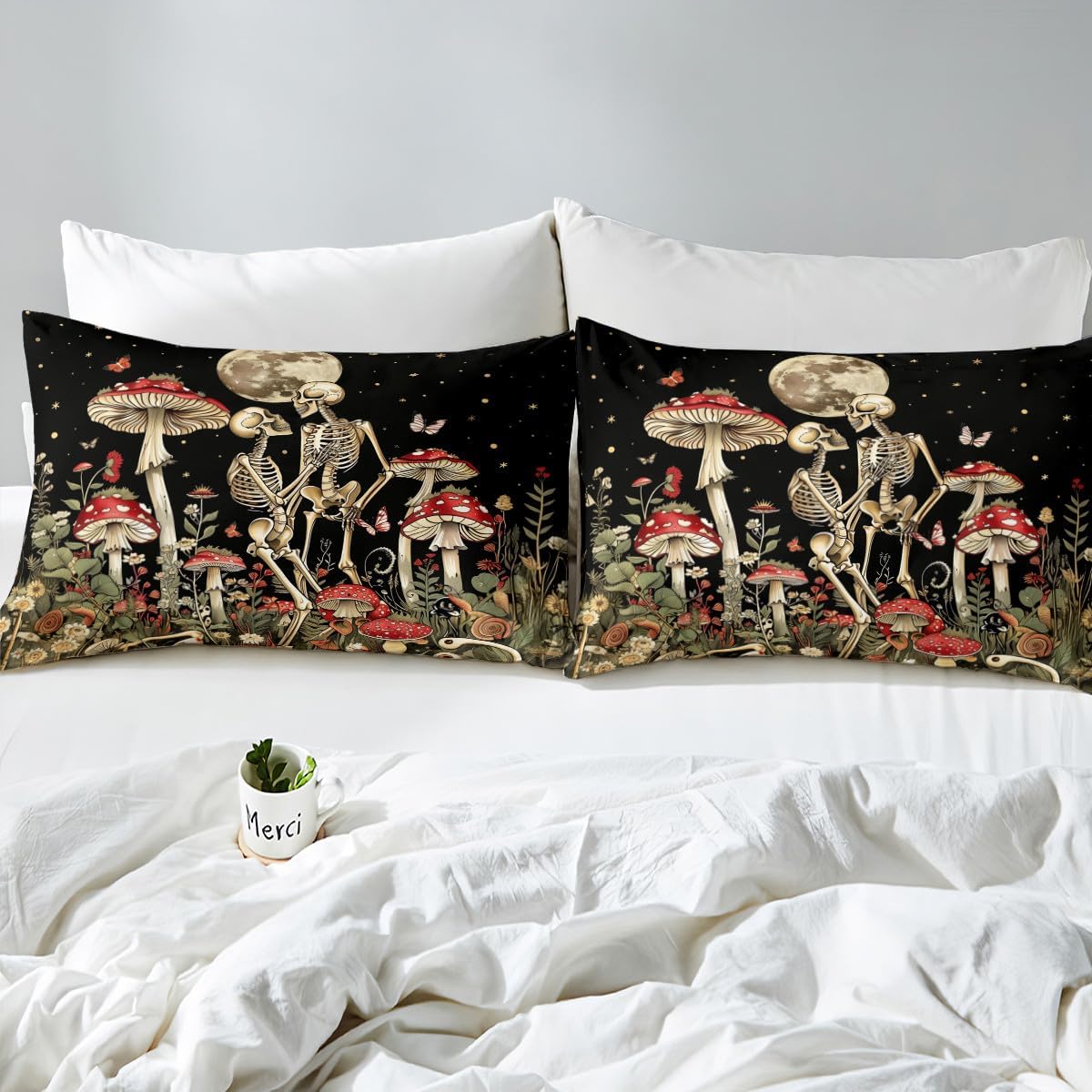 Feelyou Cute Mushroom Decor Duvet Cover & 2 Pillow Cases King Size Ultra Soft Breathable Zipper Closure