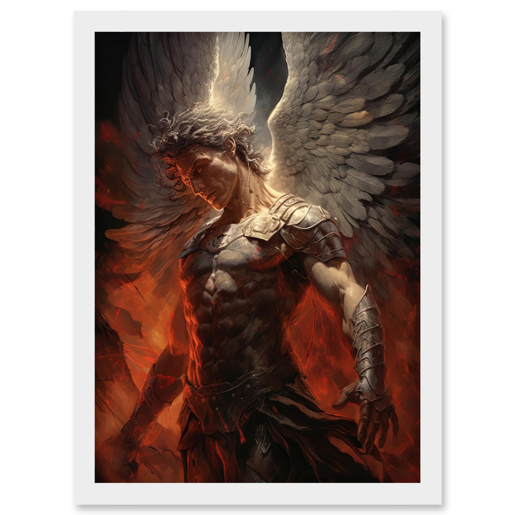 Archangel Michael Warrior Conceptual Artwork Framed A4 Print - Champion of Justice Armour Angel Wings Art