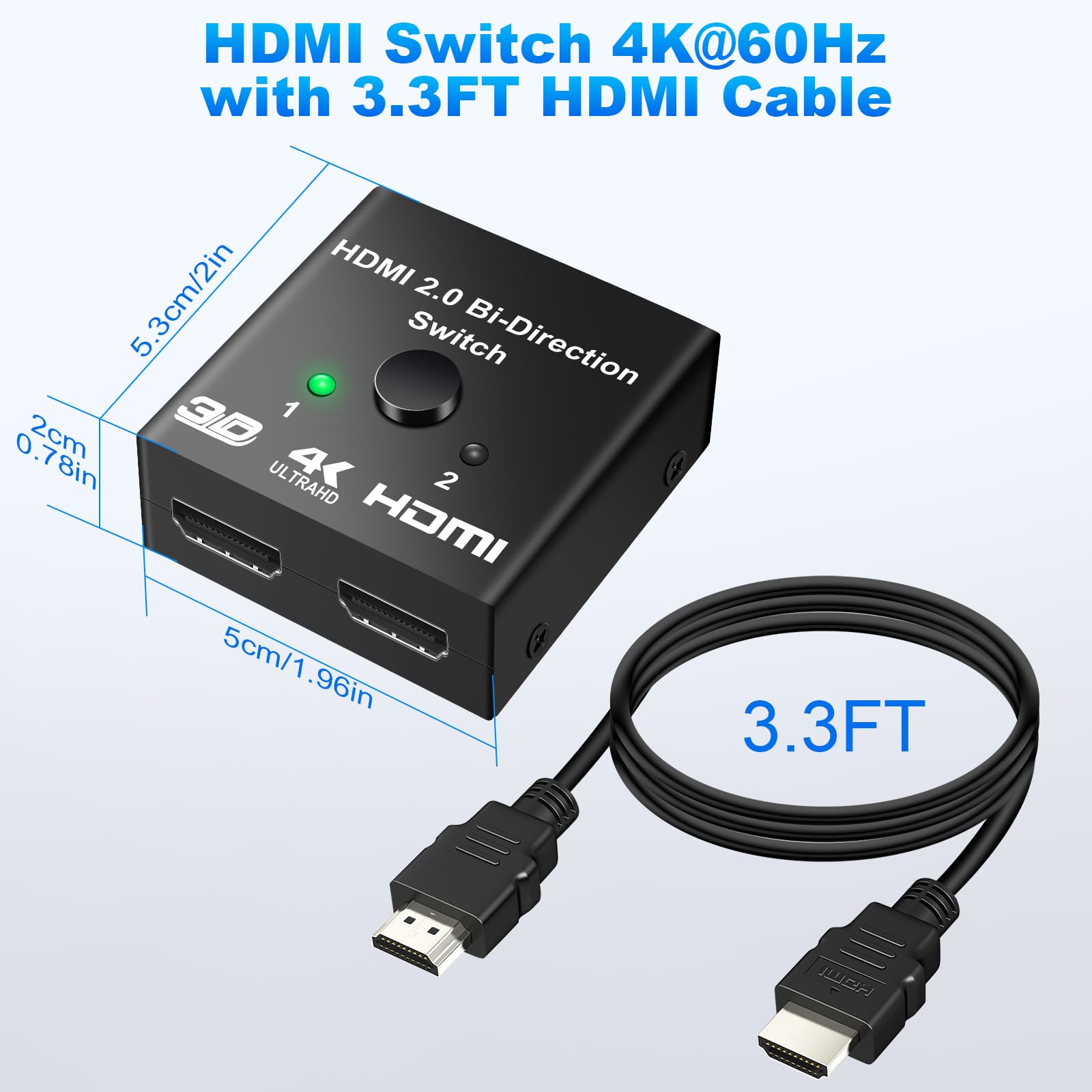 Sdoppiatore HDMI Bidirezionale 4K 60Hz Alluminio Switch Splitter 1 in 2 Out 2 in 1 Out HDR Compatibile PC PS5 PS4