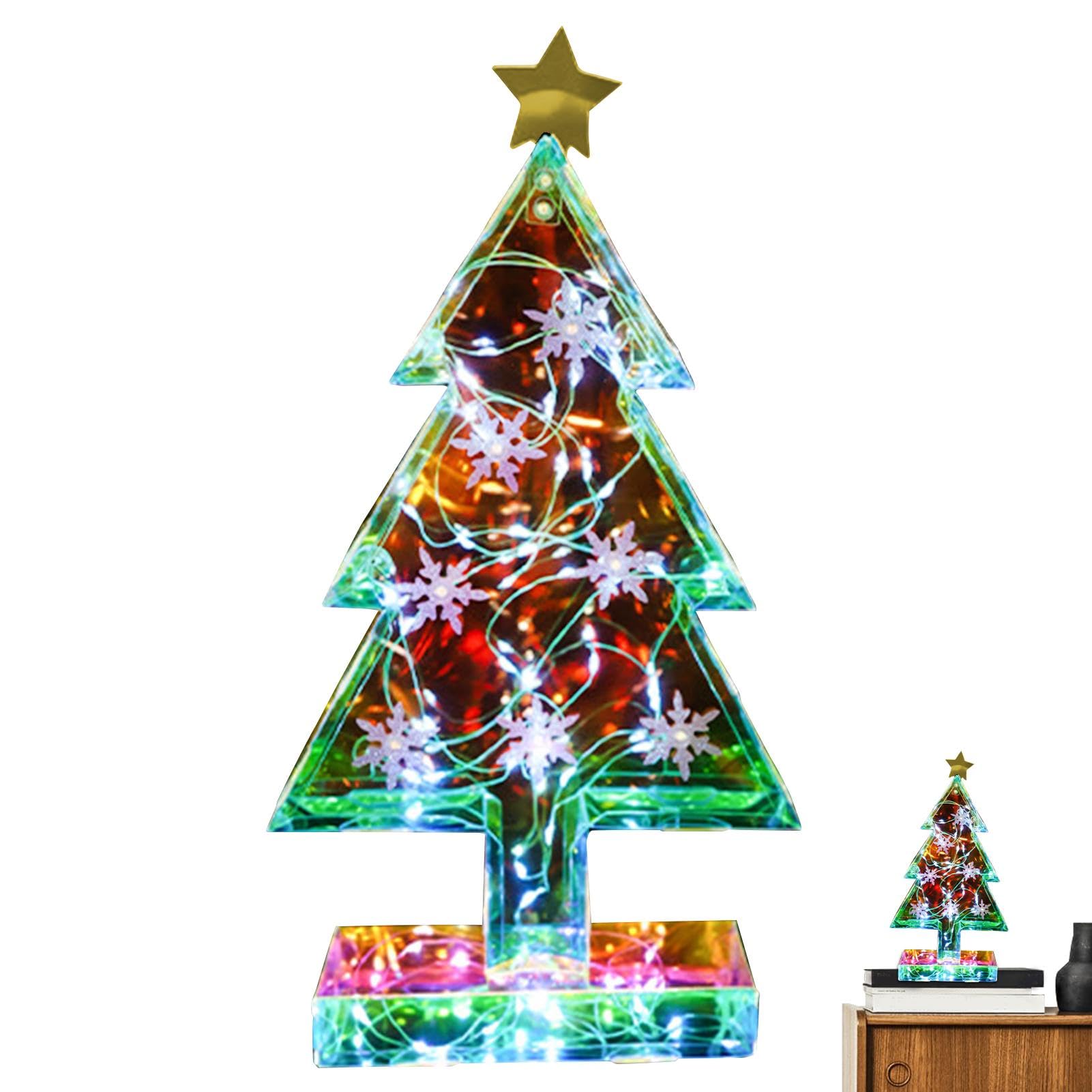 Albero Di Natale Prismatico Iridescente Da 21 Pollici – Con Luce A LED USB E Topper A Stella – Per Tavolo O Ufficio