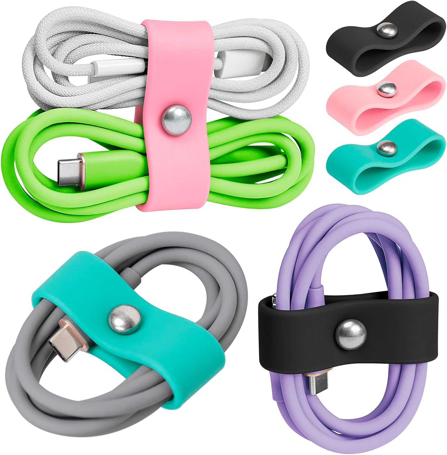 Earbuds Cord Organizer Silicone Keeper Cable Ties USB Charge Holder, 3pcs