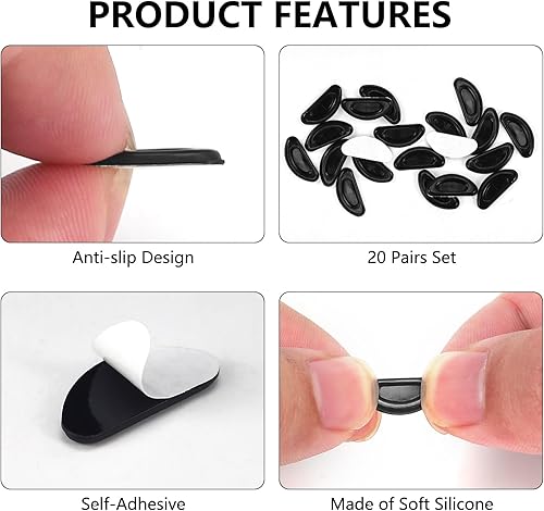Miniatura 5 de 20 pares de almohadillas de nariz para gafas, de silicona, antideslizantes para gafas, lentes de sol, almohadillas finas para la nariz, almohadillas