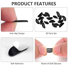 20 Pairs Eyeglass Nose Pads Stick On Silicone Anti-Slip for Glasses Sunglasses Thin Nose Pads Eyeglasses, Adhesive Nose Pad for Eyeglass, Anti Slip Eyeglass Nose Pads (Black)
