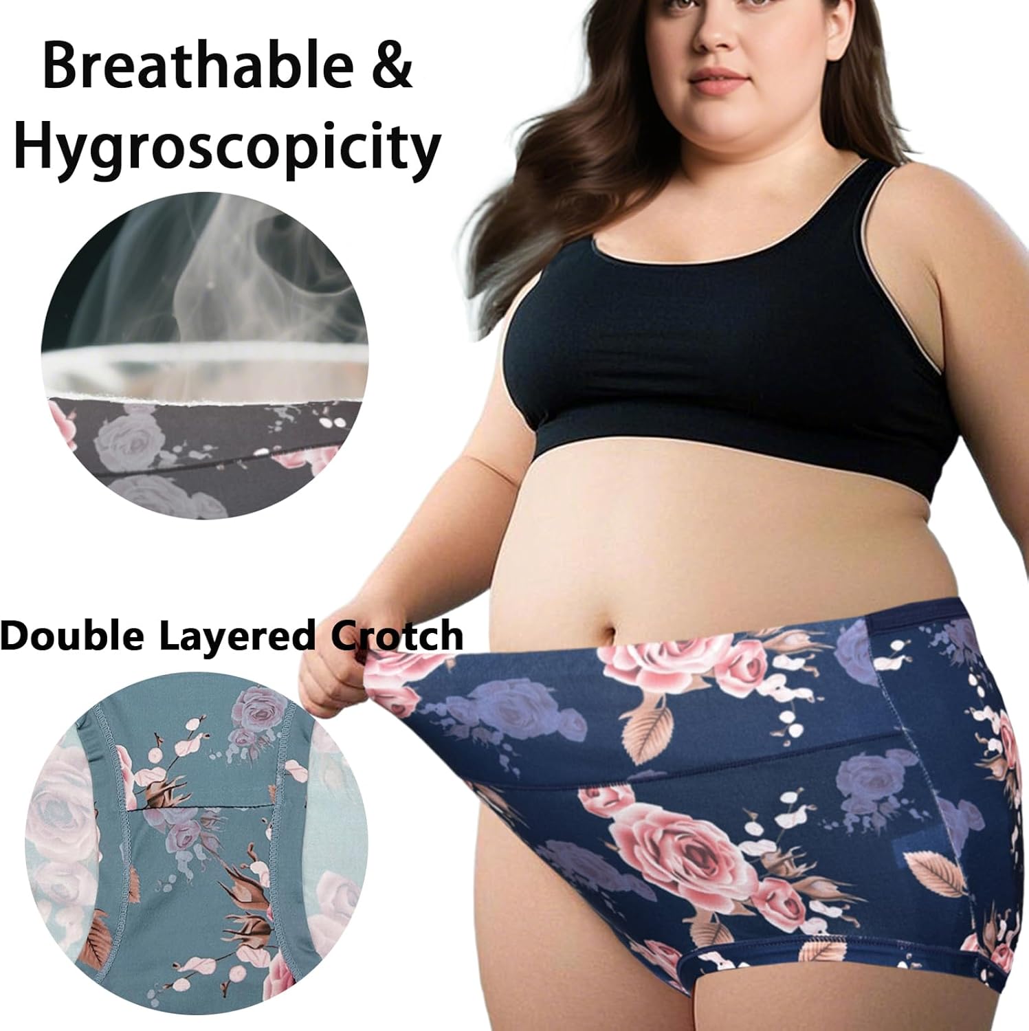 Women's Briefs Underwear Plus Size Panties Floral Print 5 Pack Briefs Plus Underwear Ladies Panty Multipack - Image 4