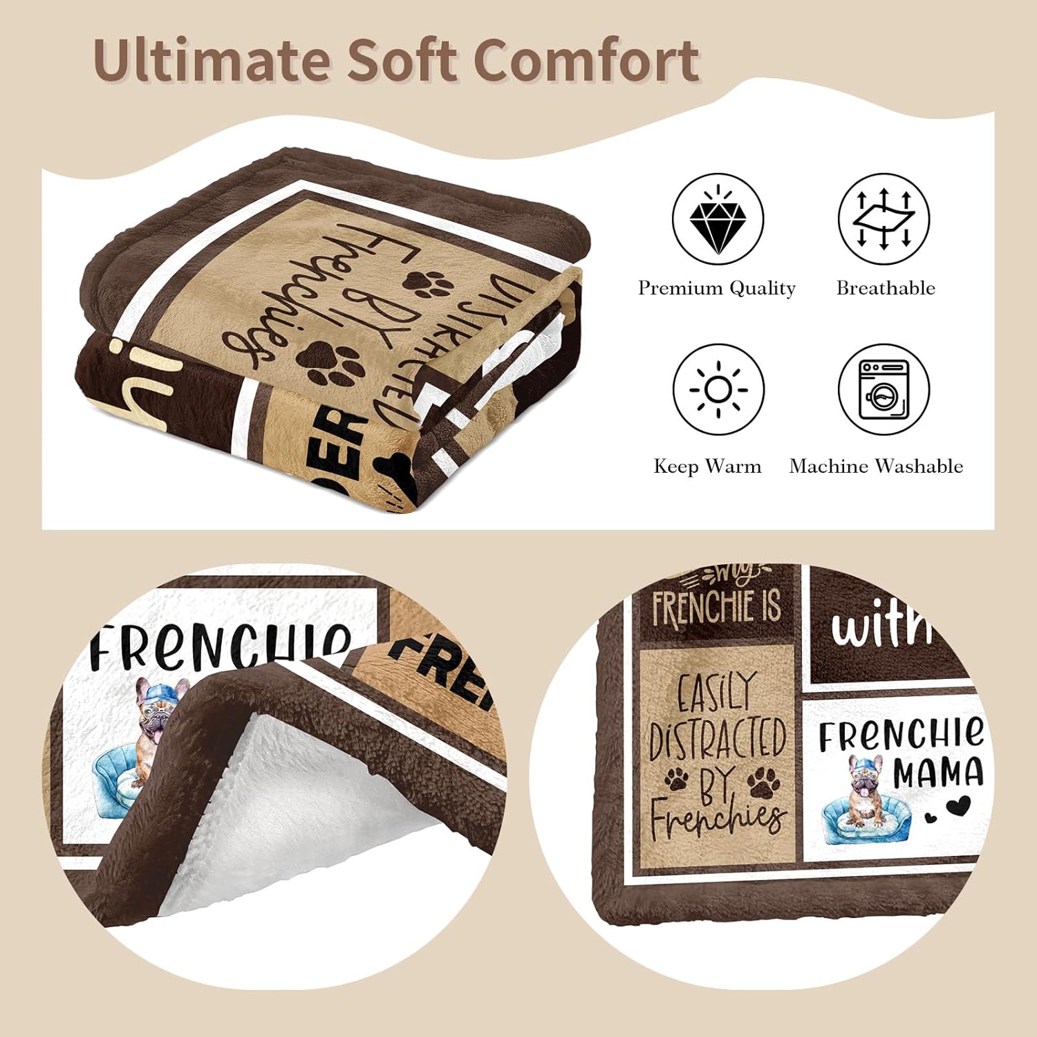 puekrtoa French Bulldog Gifts Blanket, French Bulldog Gift for Women/Lovers/Owners, Frenchie Bulldogs Mom Present Ideas, Frenchie Themed Throw Blanket 60"X50" - Image 7