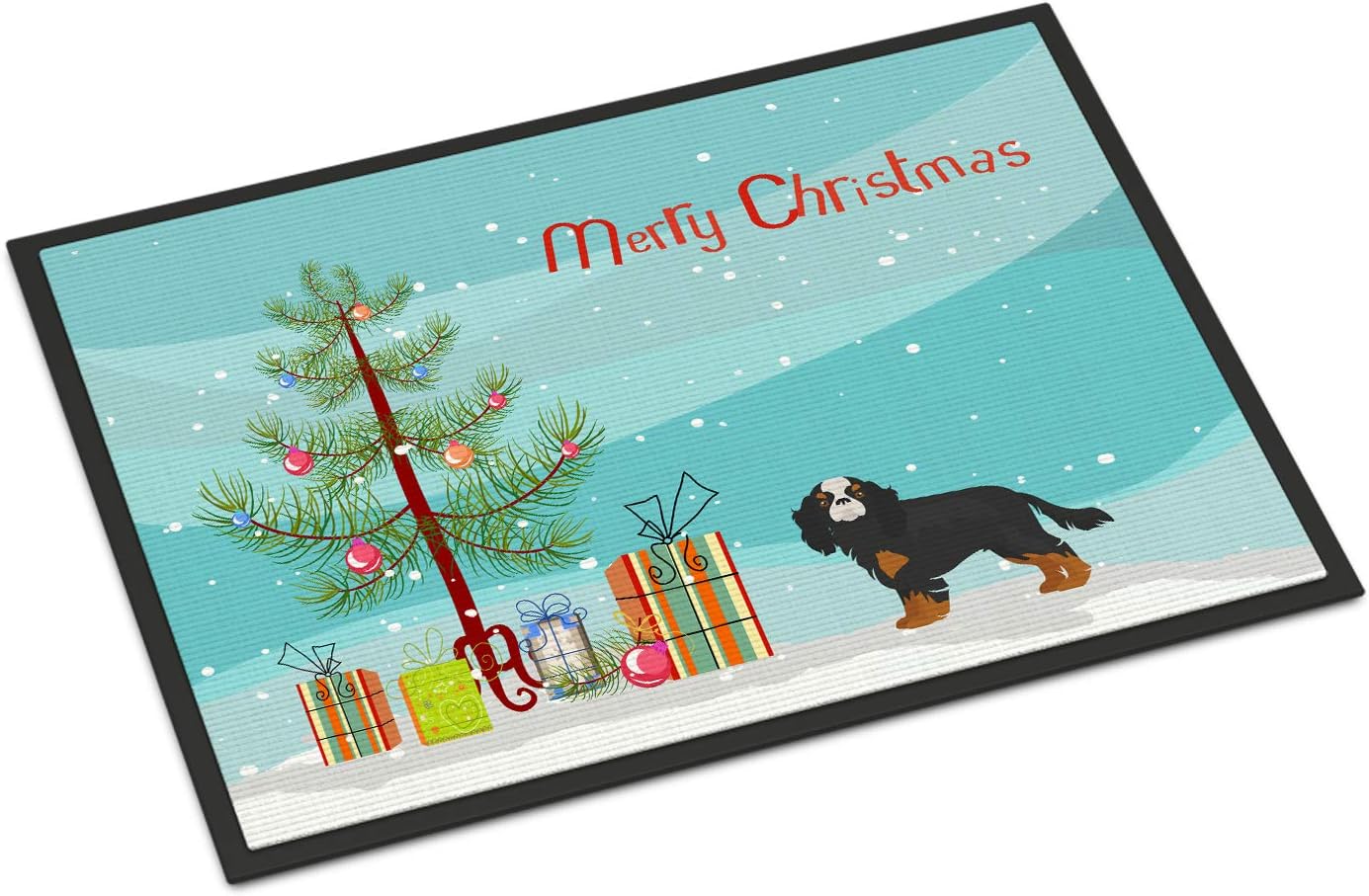 Caroline's Treasures CK3465MAT Cavalier King Charles Spaniel Christmas Tree Doormat 18x27 Front Door Mat Indoor Outdoor Rugs for Entryway, Non Slip Washable Low Pile, 18H X 27W