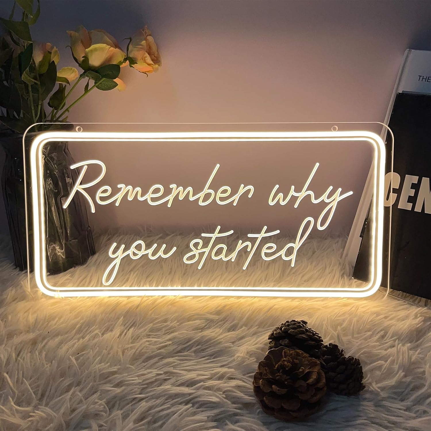 Remember Why You Started Neon Sign For Wall Decor 3D Art Carving Design Indoor Bedroom Led Neon Signs Backdrop Flex Christmas Party Business Wedding Living Room Birthday Gift(Warm White,USB,40×20CM) - Image 2