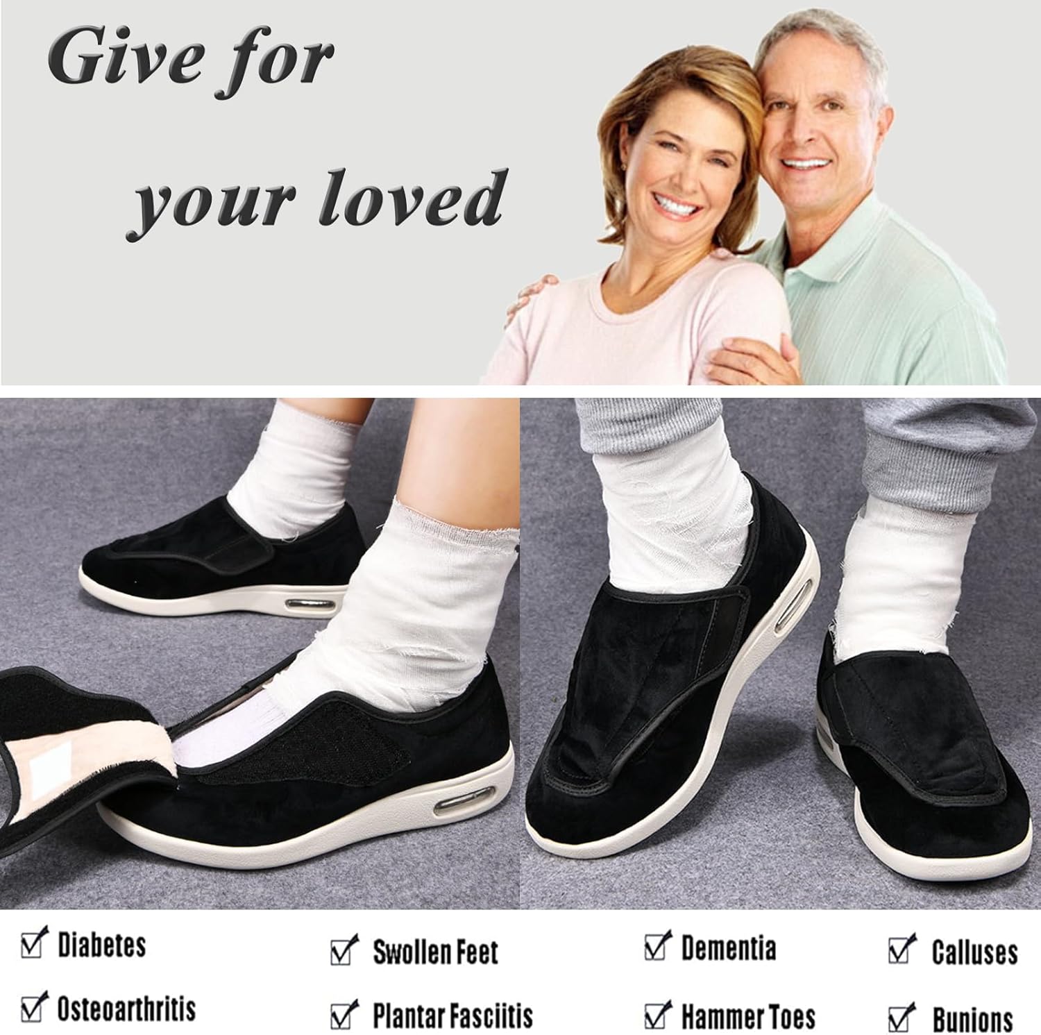 Mens Womens Wide Width Diabetic Shoes with Adjustable Lightweight Warm Plush for Edema Arthritis Swollen Feet Fattening and Widening Elderly Shoes