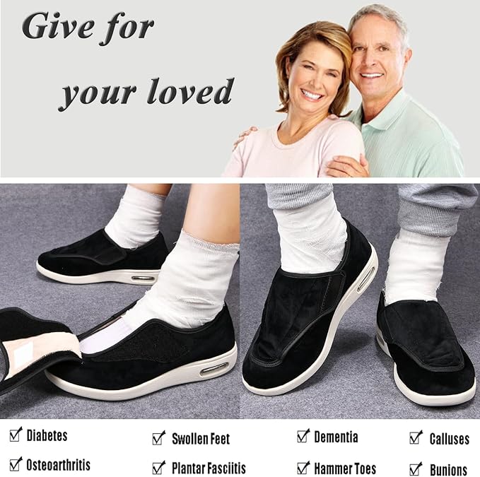 Diabetic Shoes for Women Men Adjustable Lightweight Warm Plush Non Slip Breathable Fattening and Widening Walking Shoes for Elderly Swollen Feet