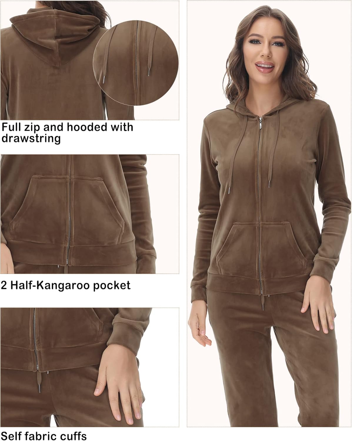 Dolcevida Womens Velour Sweatsuits Sets 2 Piece Tracksuits Outfits Full Zip Hoodie and Sweatpant Set Velvet Jogging Suit - Image 4