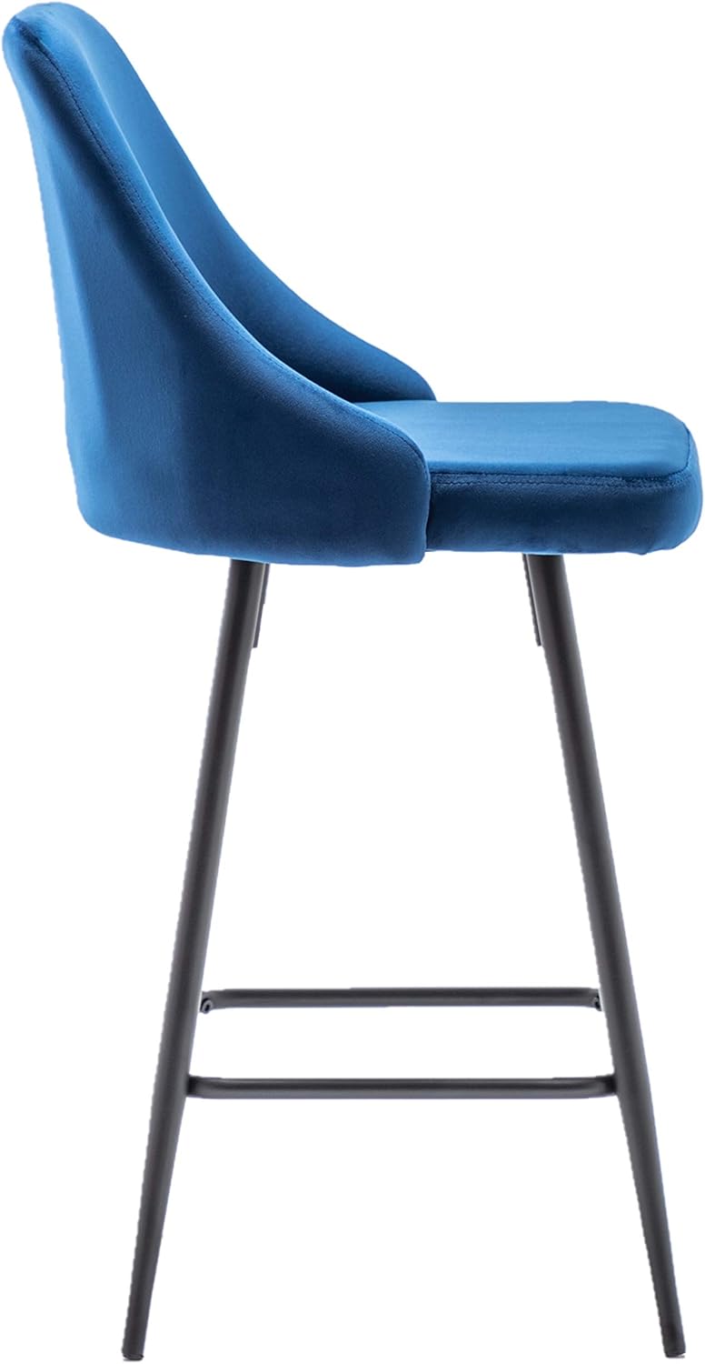 BTEXPERT Set of 4,Premium upholstered Dining 25" High Back Stool Bar Chairs, 4 Pack Blue Velvet, (5125-4)