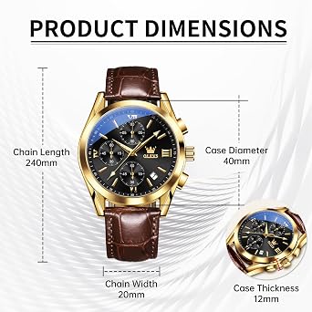 OLEVS Men's Waterproof Chronograph Watch Leather Strap Quartz Wristwatch Multi-Function Dial with Date Luminous Business Watches for Men