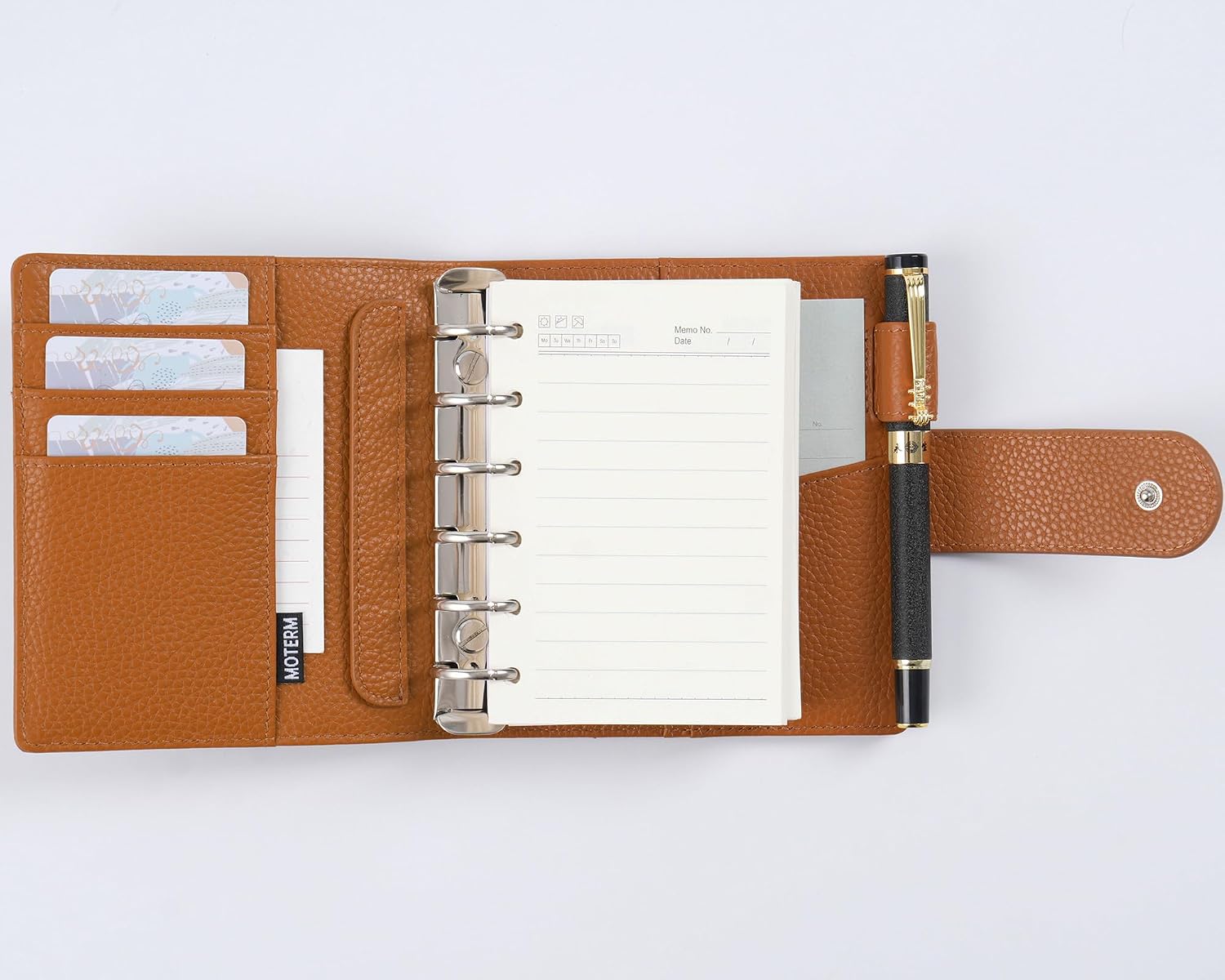 Moterm Pocket Elite Rings Planner - Genuine Leather Binder Organizer without Big Back Pocket (Pebbled-Burnt Orange, 25mm Ring) image 3