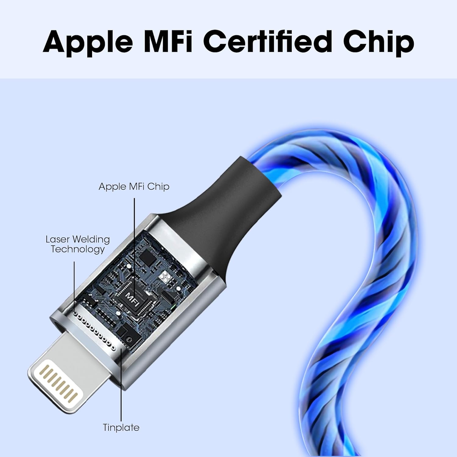 Light-Up iPhone Charger Cord, 3.3ft - LED iPhone Charging Cable [Apple MFi Certified] - Compatible with iPhone 14/13/12/11/XR/XS/X/8, iPad, AirPods, iPod, and More (Blue)