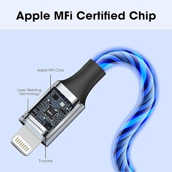 Light-Up iPhone Charger Cord, 3.3ft - LED iPhone Charging Cable [Apple MFi Certified] - Compatible with iPhone 14/13/12/11/XR/XS/X/8, iPad, AirPods, iPod, and More (Blue)