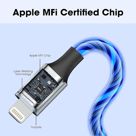Light-Up iPhone Charger Cord, 3.3ft - LED iPhone Charging Cable [Apple MFi Certified] - Compatible with iPhone 14/13/12/11/XR/XS/X/8, iPad, AirPods, iPod, and More (Blue)