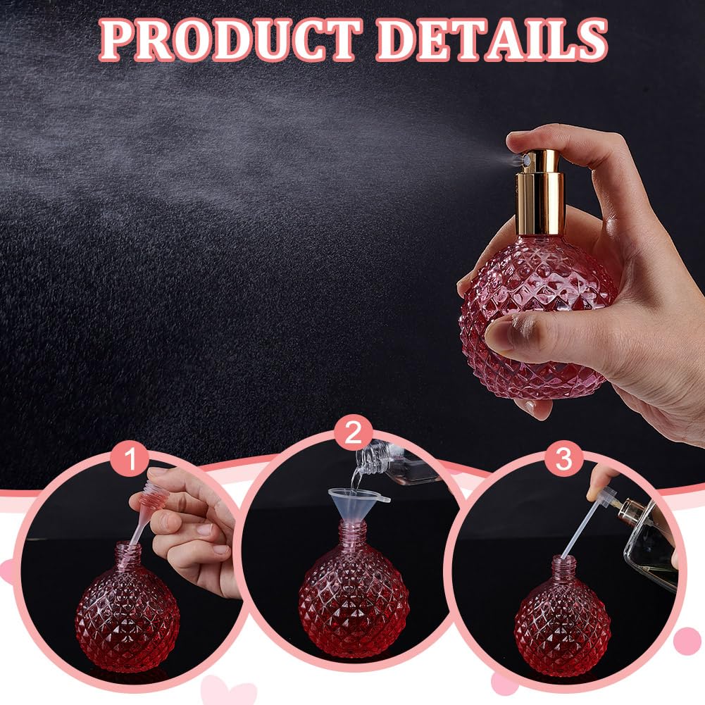 NBEADS 8 set di 100 ML di Bottiglie di Profumo In Vetro Vuote, Kit di Flaconi Spray per Profumo Ricaricabili Retrò con Imbuto, Rosso Viola Pallido per Decanter di Liquidi Profumati