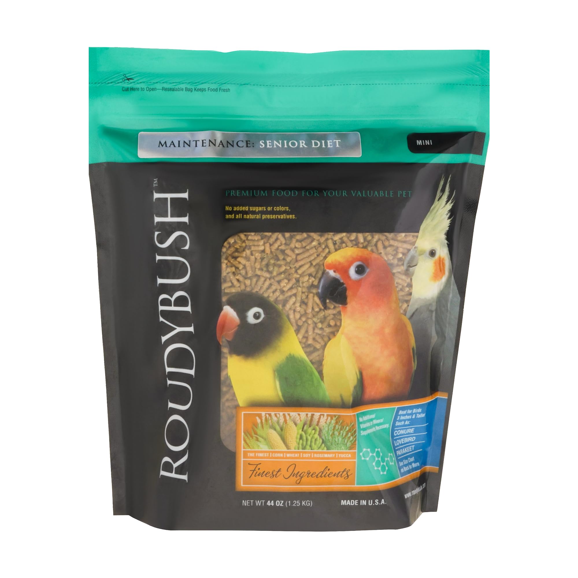 RoudyBush Senior Diet Bird Food, mini pellets, 44 onzas