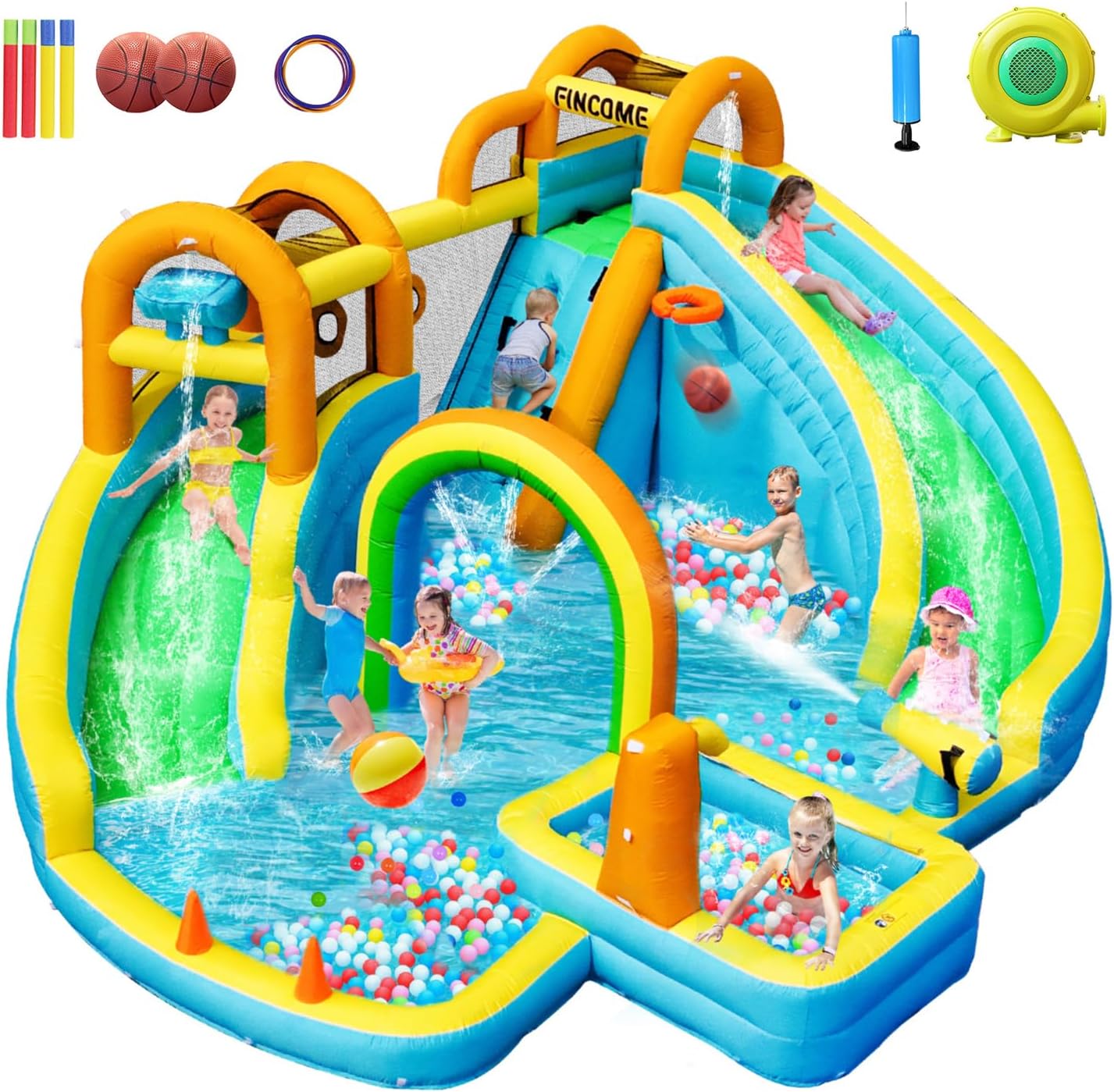 Inflatable Water Slide, Dual Water Slides Design Bounce House for Kids Backyard, Outdoor, Indoor, Waterslide Park with Splash Pool, Water Cannon, Tipping Bucket for Kids Party, Birthday, Gift
