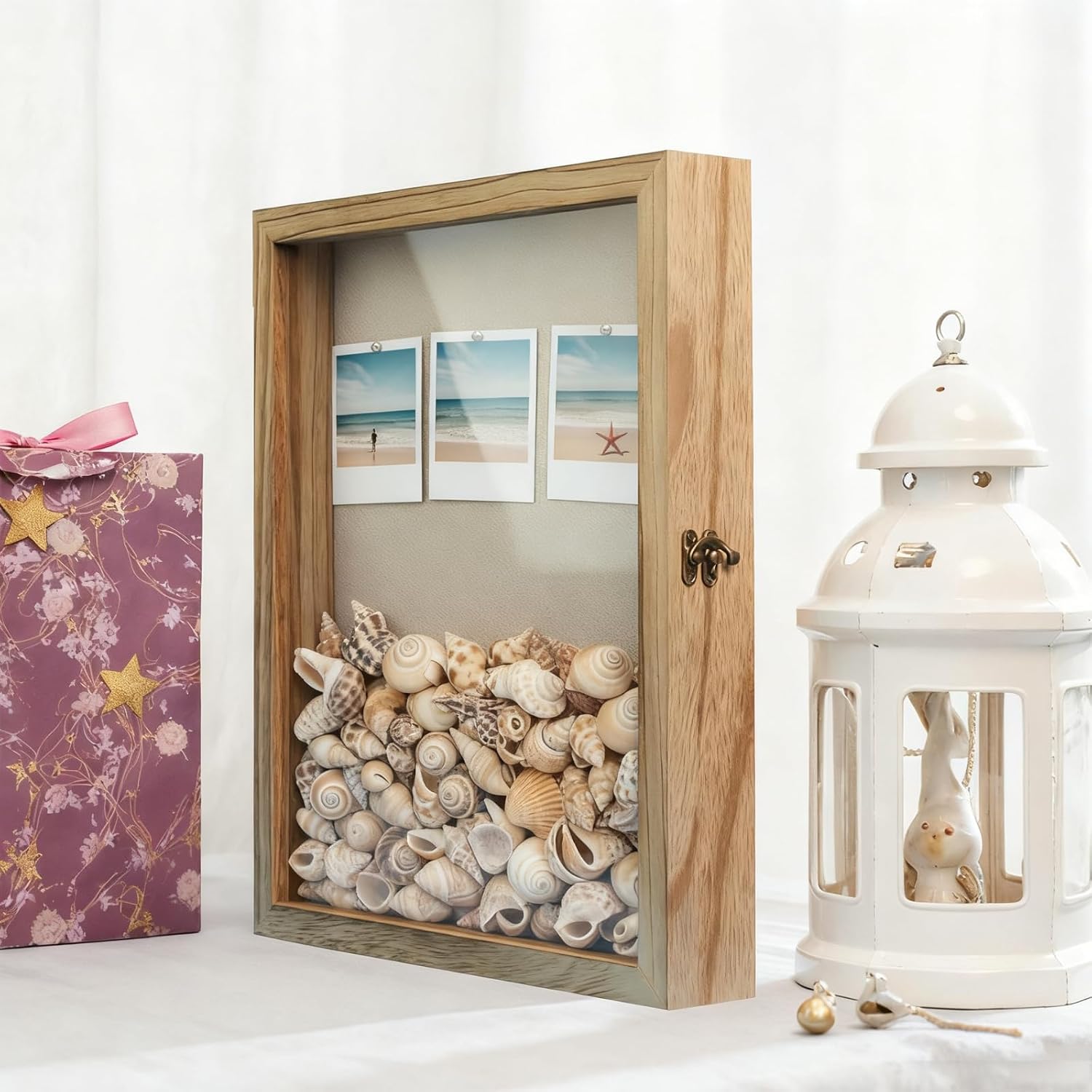 11x14 Nature Wood Shadow Box Frame, 1.57" Deep Glass Door with Lock