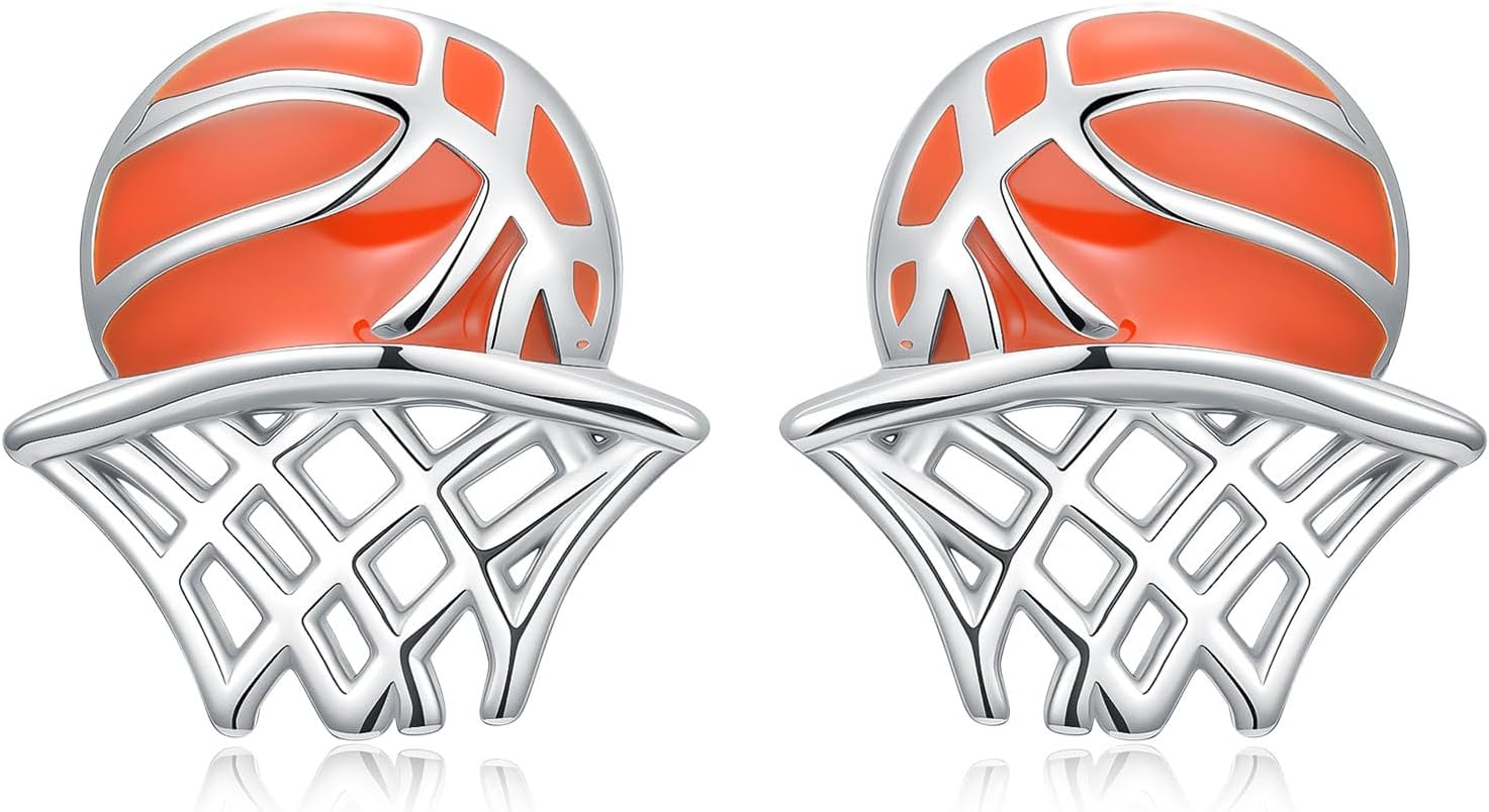 Basketball/Baseball/Soccer Earrings 925 Sterling Sliver Sport Ball Stud Earrings Sport Jewelry Gifts for Women Sports Fans and Sports Players