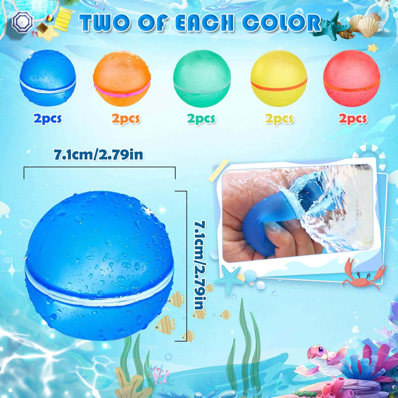 Funnity Magnetische Wasserbomben Wiederverwendbar, 10er Set | 1-Sek.-Selbstverschluss, mehr Spielzeit statt Aufräumen, ohne Plastikmüll, für Garten, Pool & Strand