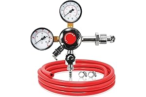 PERA Nitrogen Regulator - Dual Gauge CGA-580, with Red Gas Line and Worm Clamps