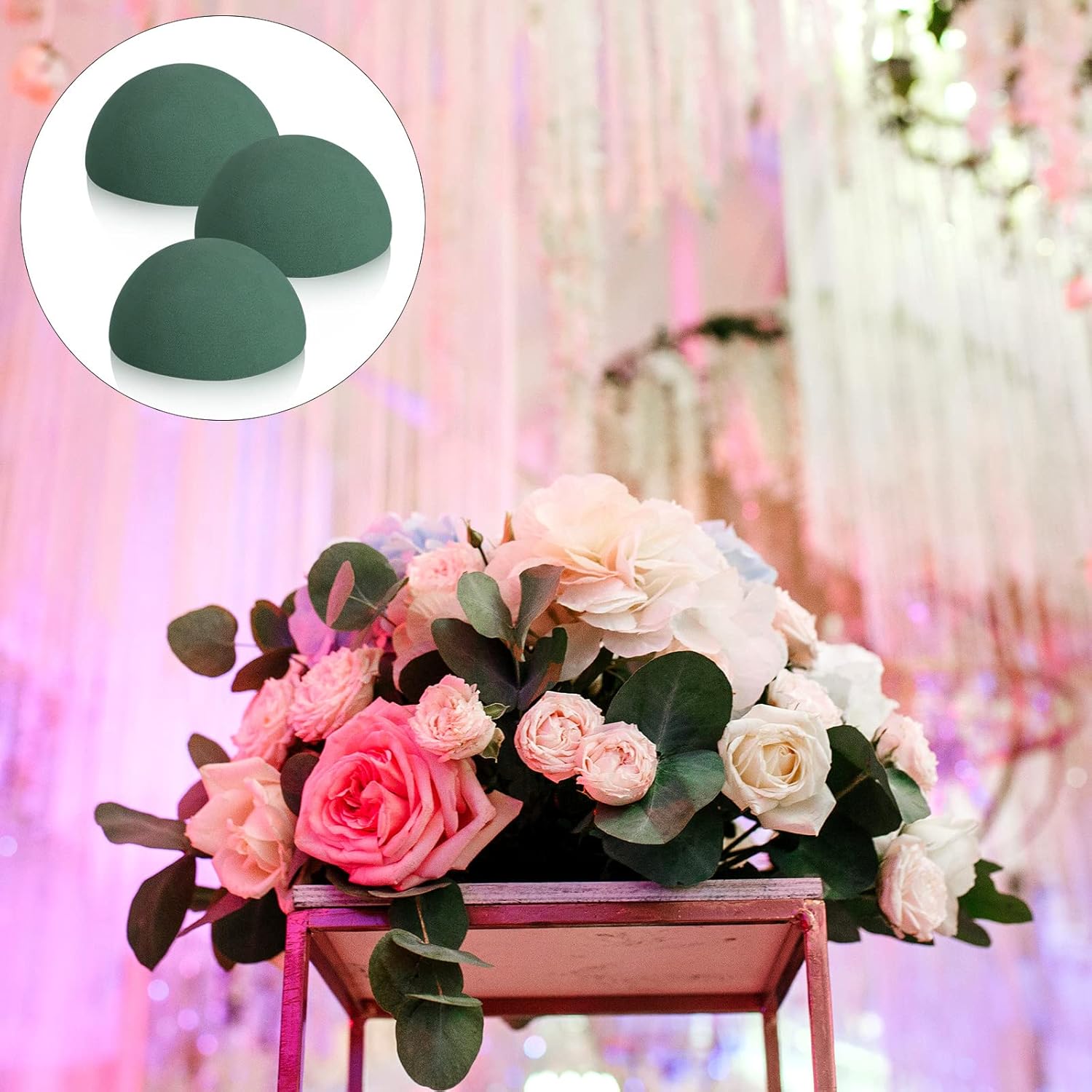 Shihanee 12 Pcs Half Ball Floral Foam Dry Floral Foam Round Foam Block Green Foam Balls for Artificial Flowers Craft Plant DIY Foam for Arrangement Wedding Decorations(3.54 x 1.77 Inch)