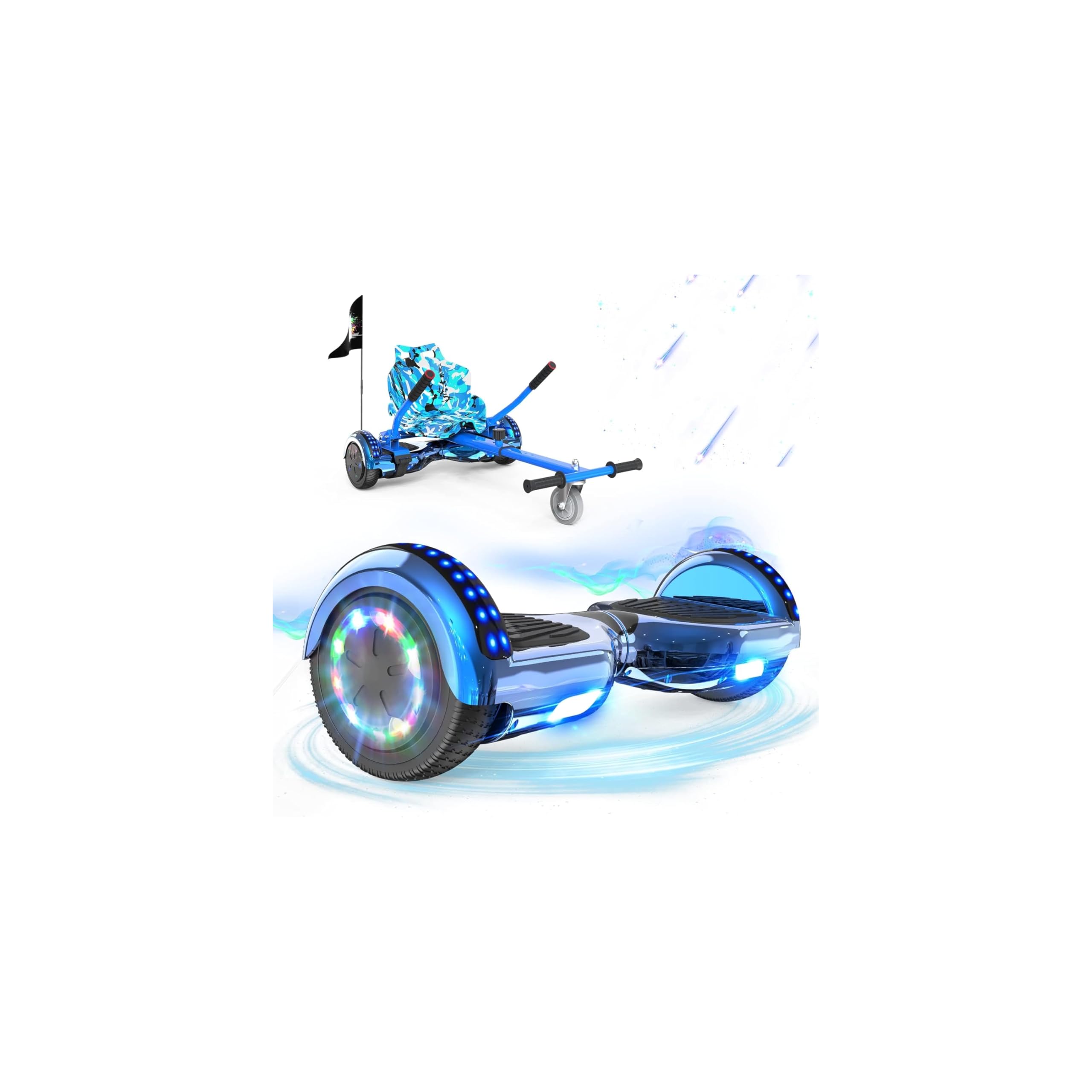 RCB Hoverboards mit Sitz Hoverkart komplett für Kinder, Skateboard mit Set, Hoverboards mit LED Lichtern und Bluetooth, Geschenk für Kinder