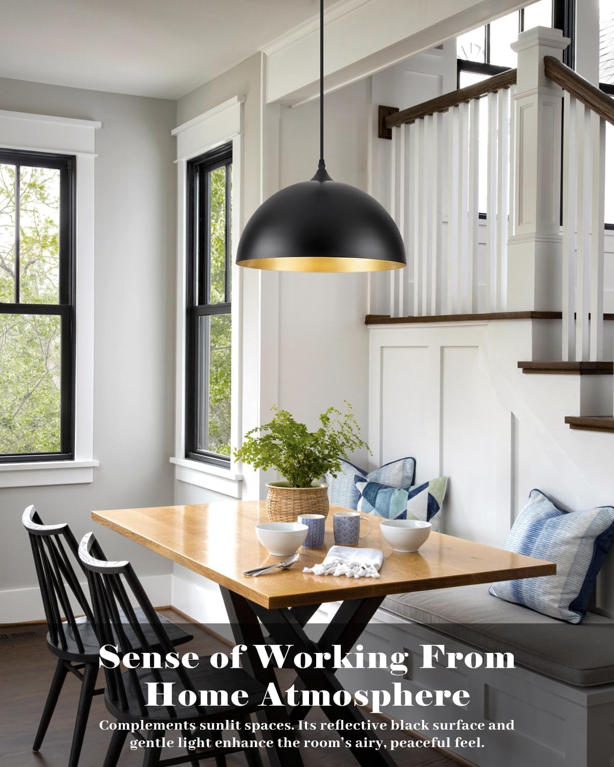 Black Pendant Lights Kitchen Island 2 Pack, 14 Inch Large Dome Pendant Light, Black and Gold Farmhouse Pendant Light, Island Pendant Lights for Kitchen, Dining Room