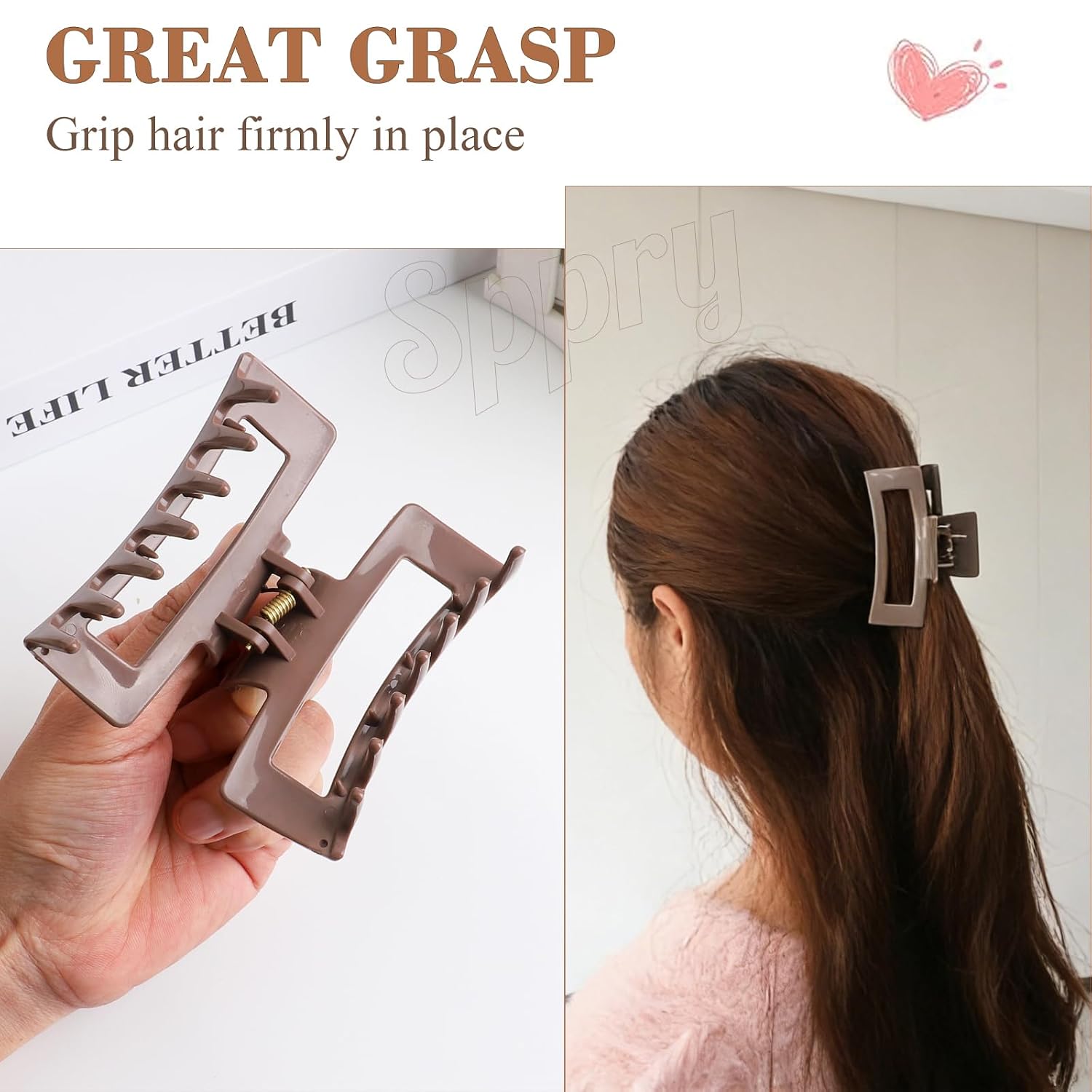 Flexible Silicone Claw Clips for Women Thin Hair, Medium Size, Set of 3 (Black, White and Brown)