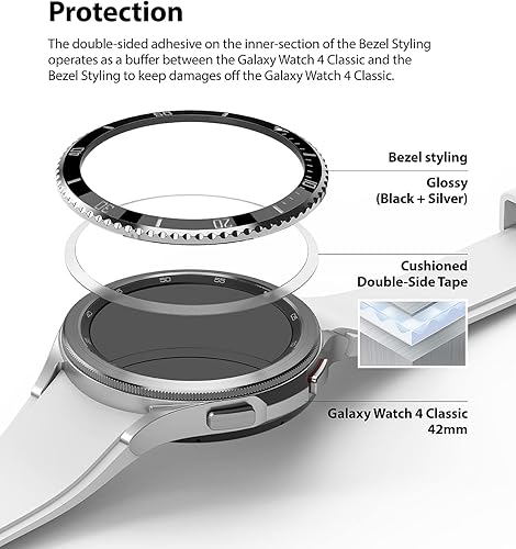 Miniatura 7 de Ringke Bisel Styling compatible con Samsung Galaxy Watch 4 Classic de 1.65 pulgadas, cubierta adhesiva de anillo de marco antiarañazos acero