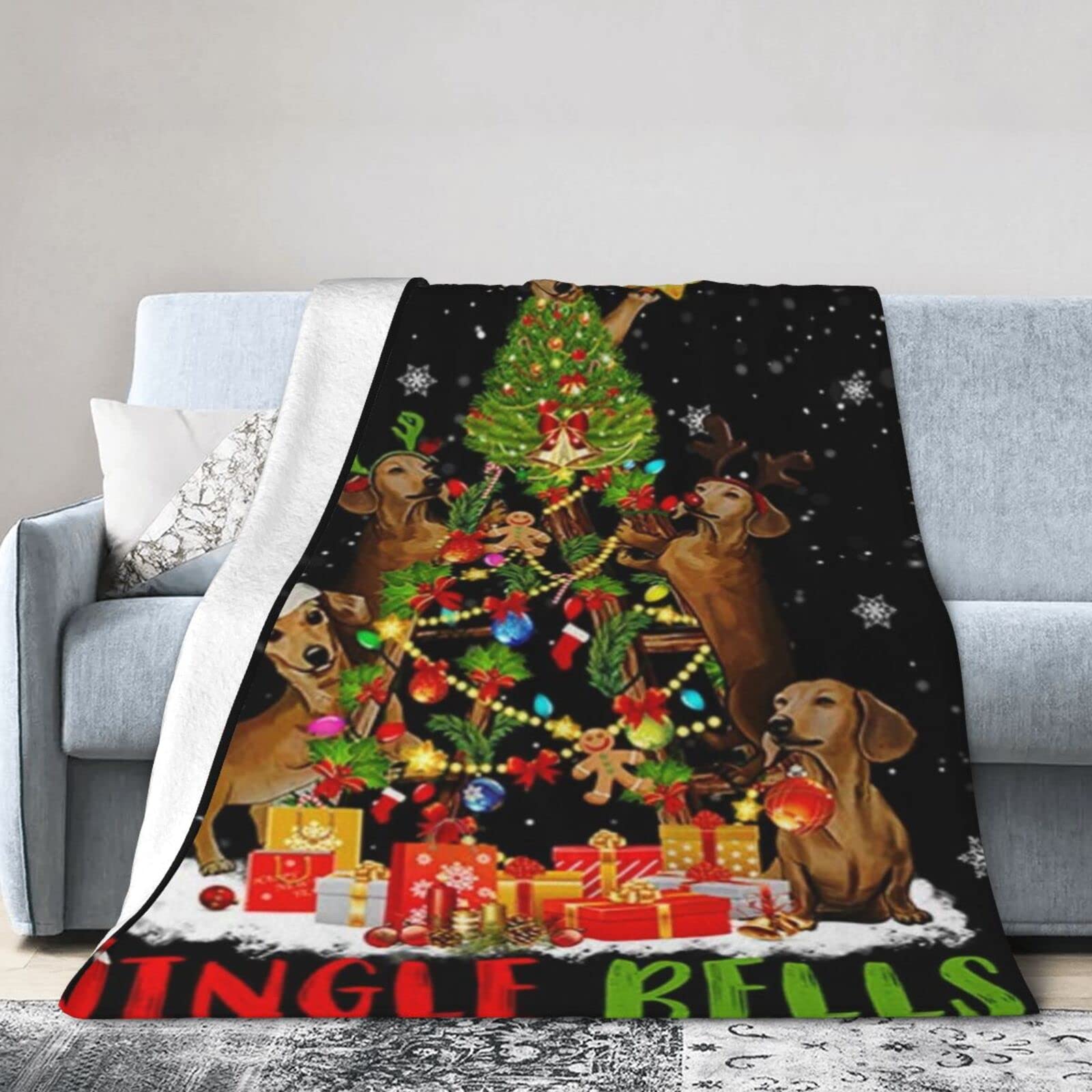 Lsjuee Christmas Flannel Fleece Blanket 50"X40" Christmas Dachshund Dog Bed Throw Blanket Lightweight Ultra-Soft Travel Winter Blankets for Womens Keep Warm