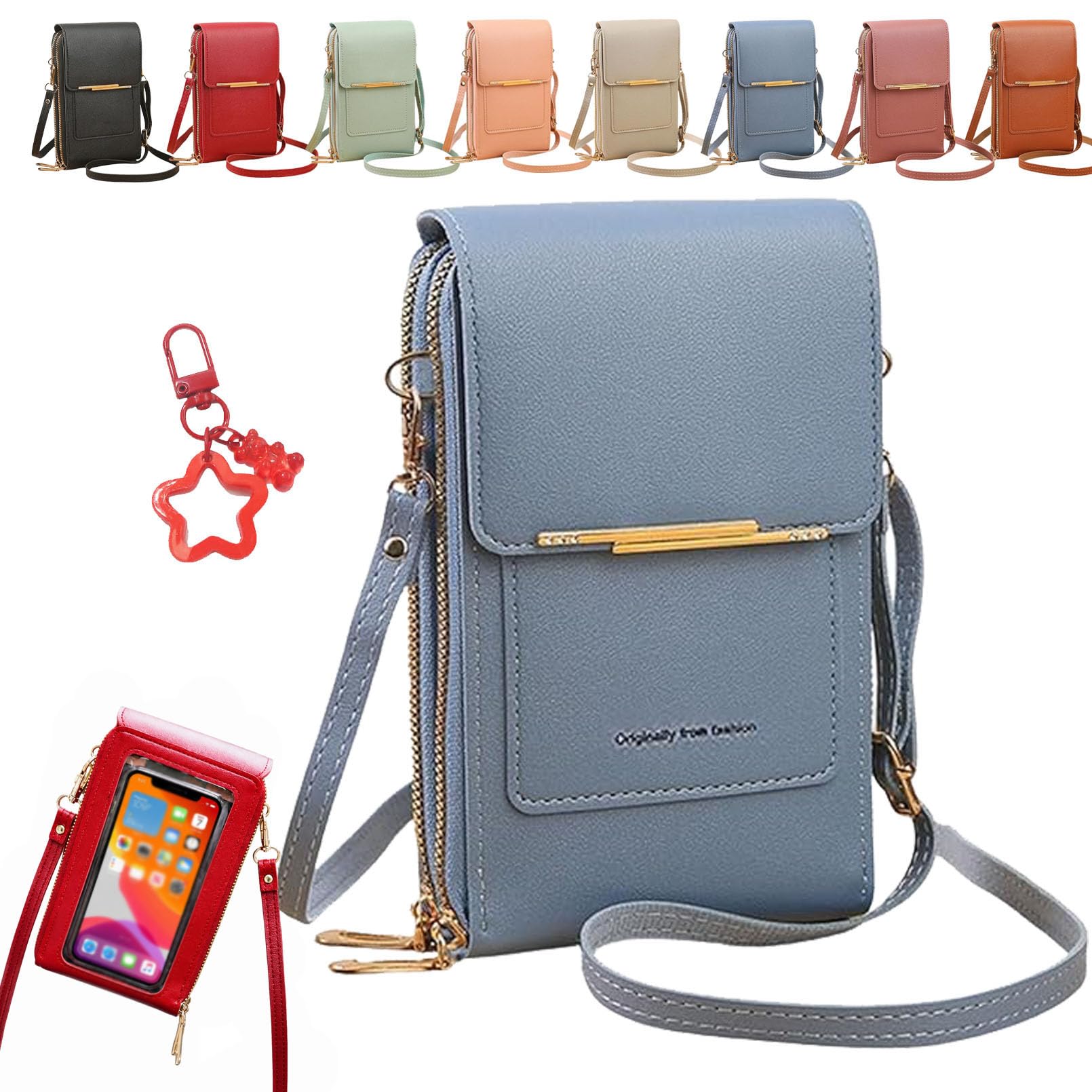 Tencipeda Women's Anti-Theft Touch Screen Mobile Phone Messenger Bag, Touch Screen Crossbody Bag, Small Cell Phone Purse Wallet (Blue)