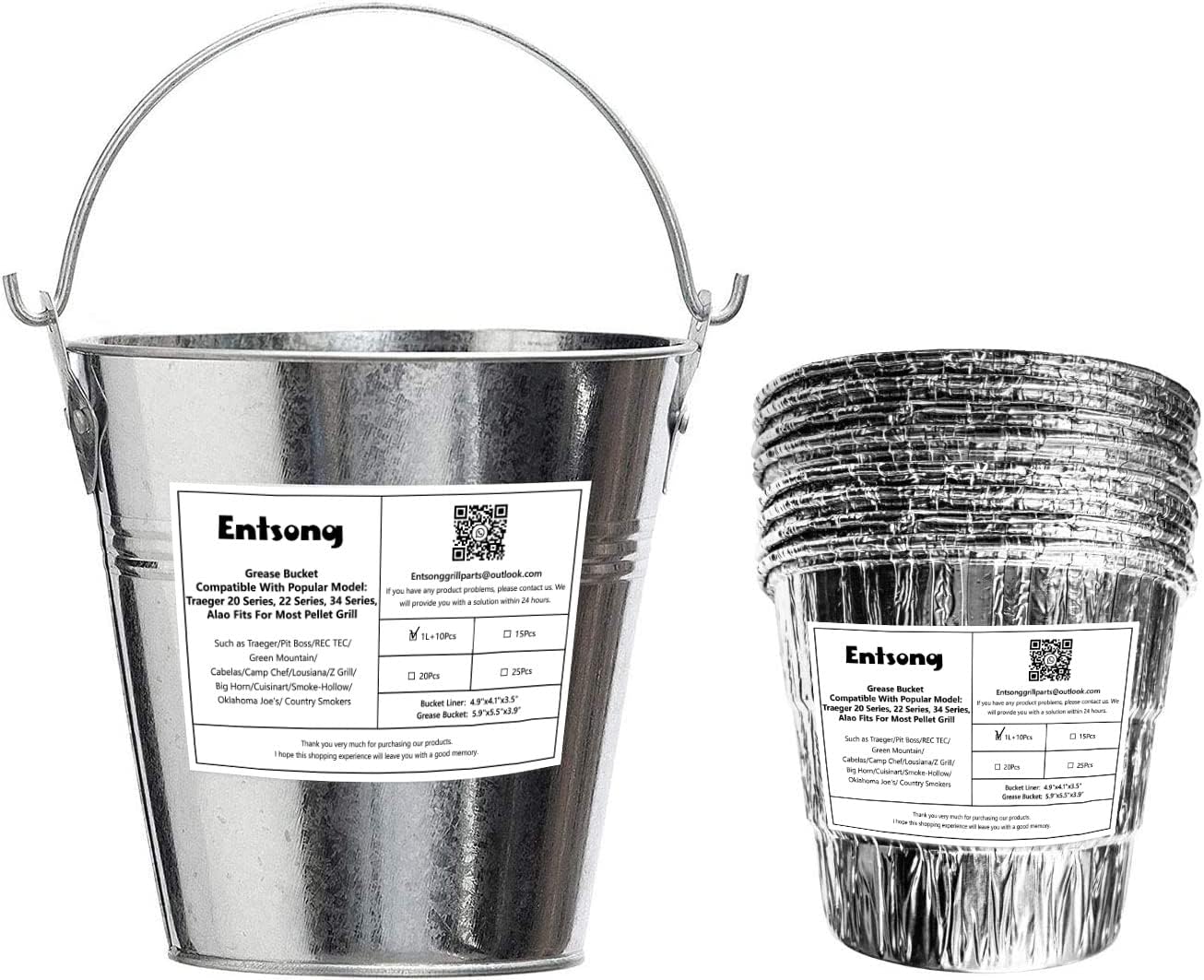 Grill Grease Drip Bucket with 10 Pack Grease Bucket Liners