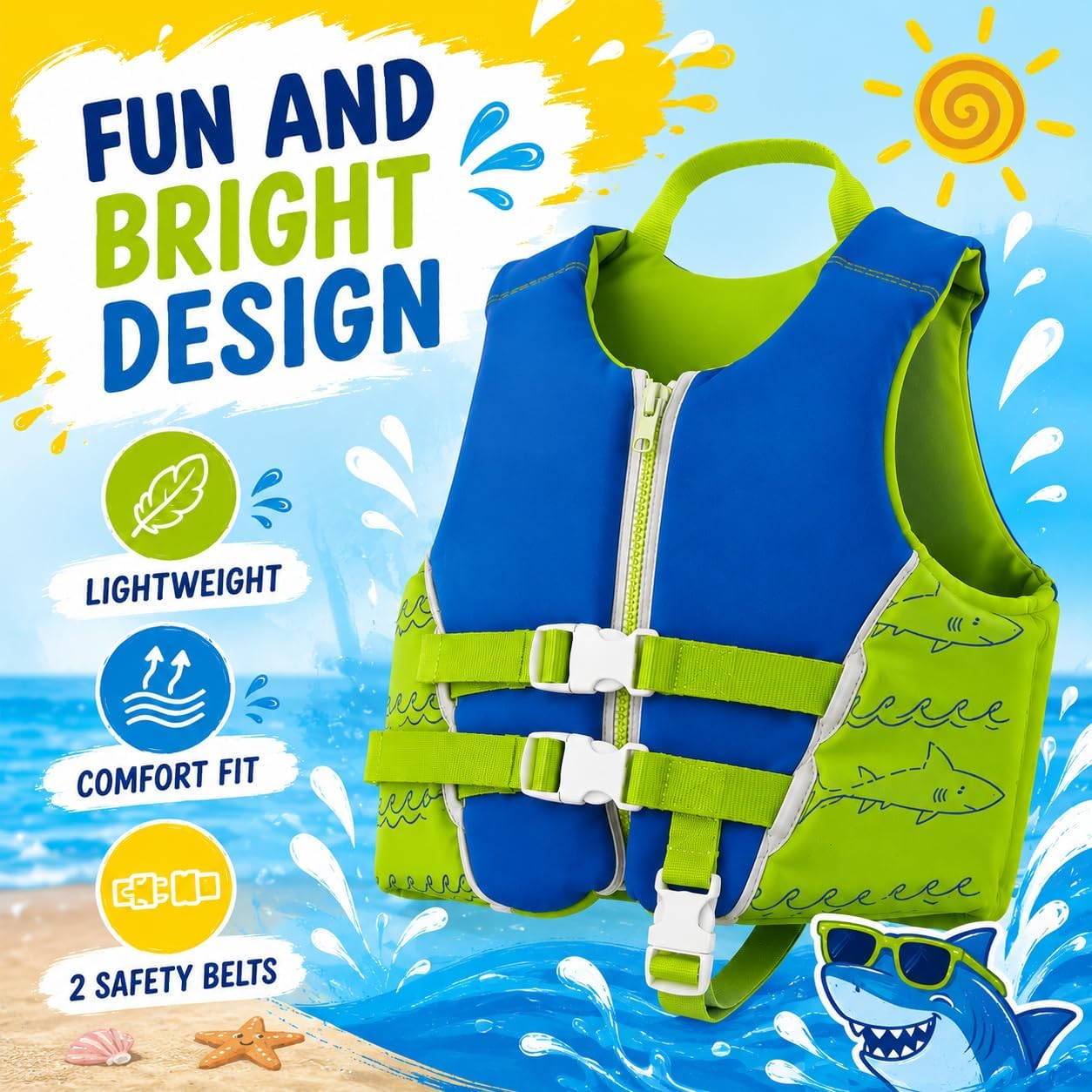 AKONA Child Neoprene Life Jacket for Boys, US Coast Guard Approved, Rated for Children Weighing 30-50 Pounds