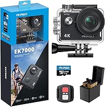 AKASO EK7000 4K30fps Action Camera with 64GB MicroSDXC U3 Memory Card Accessories Kit Bundle Ultra HD 131FT Waterproof Camera EIS WiFi Remote Control 4X Zoom Underwater Camera, Black