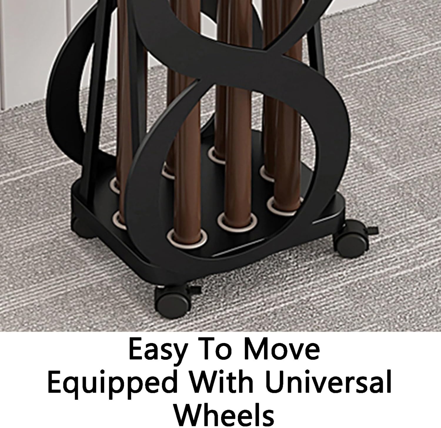 Pool Cue Rack,Portable Iron Cue Storage Rack,Floor-Standing with Rolling Wheels,for Game Room Billiard Room Club(White)