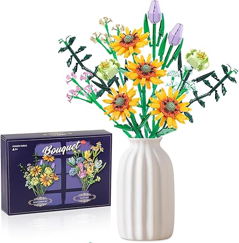 Chodia Ramo de flores, bloques de construcción, colección botánica de girasol, juegos de ladrillos, kits de juguetes creativos, San Valentín,