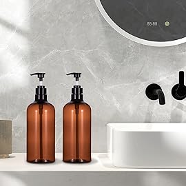 Yebeauty Pump Bottle Dispenser, 33.8oz 1000ml Plastic Shampoo Pump Bottles Shower Soap Dispenser Empty Refillable Containers for Conditioner Body Wash, Bathroom Kitchen, 2 Pack Amber