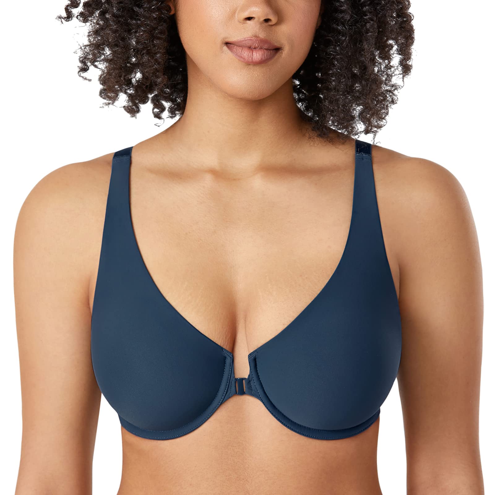 DELIMIRA Women's Front Closure Bras Seamless Plus Size Plunge Underwire Unlined Comfortable Bra
