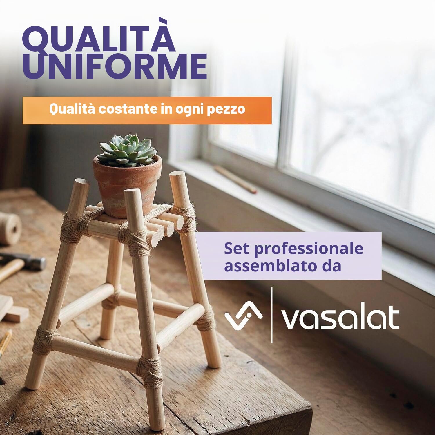 vasalat Bacchette in legno liscio per fai da te, 100 cm x 20 mm, 6 pezzi