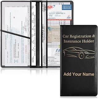 JUNZAN Custom Car Registration and Insurance Card Holder Personalized Vehicle Glove Box with Name for License Document Black