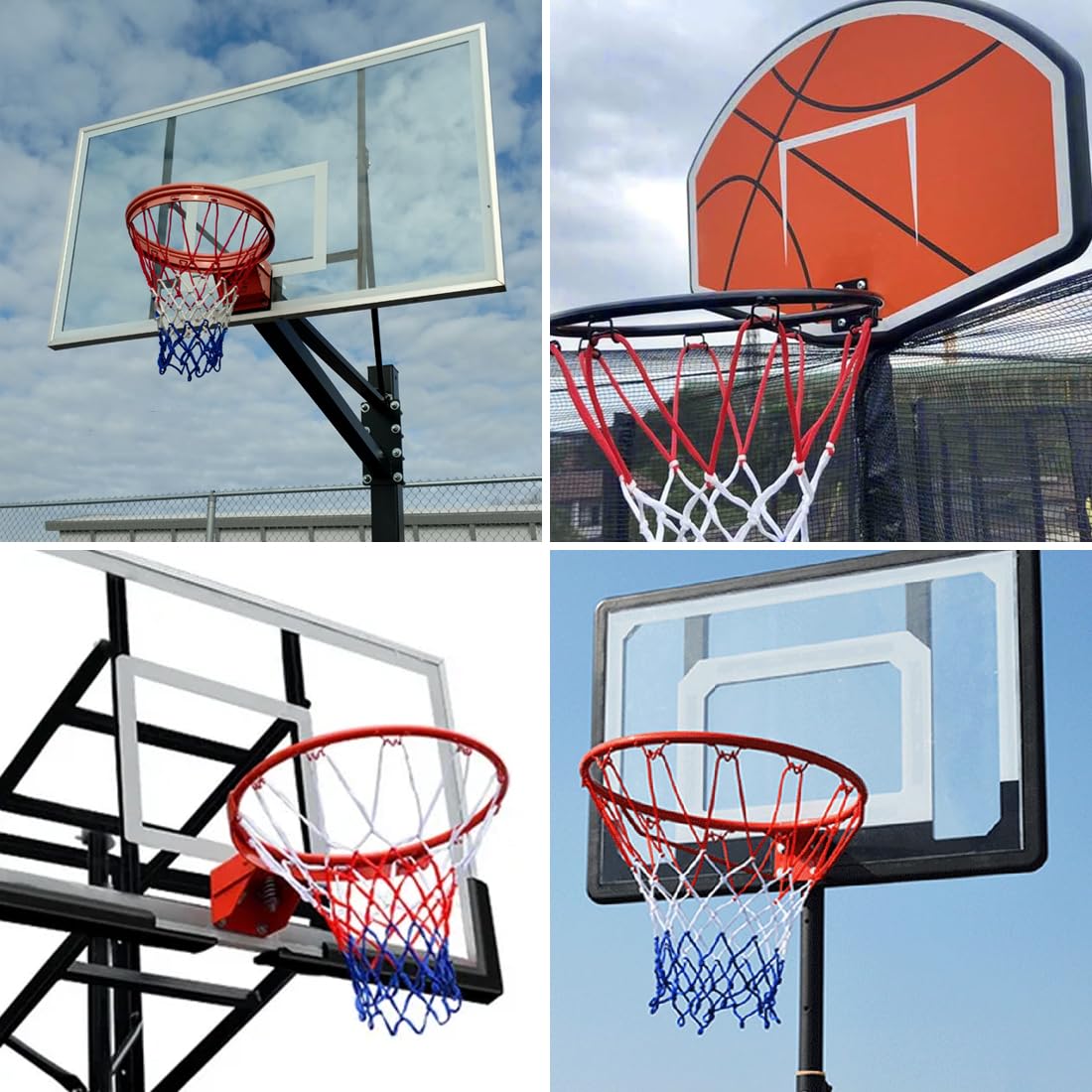 2 pezzi basket rimovibile, Ricambio rete 12 anelli, retino da basket in Poliestere resistente alle intemperie, Pallacanestro, per sport all'aperto e chiuso (12 anelli) (tricolore)